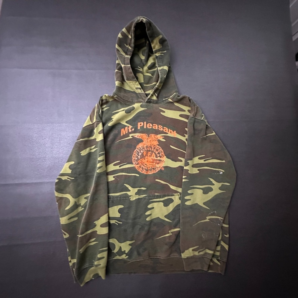 Vintage FFA Hoodie Mens XL Green Camo Mt Pleasant Y2k Pullover Farmer Southern